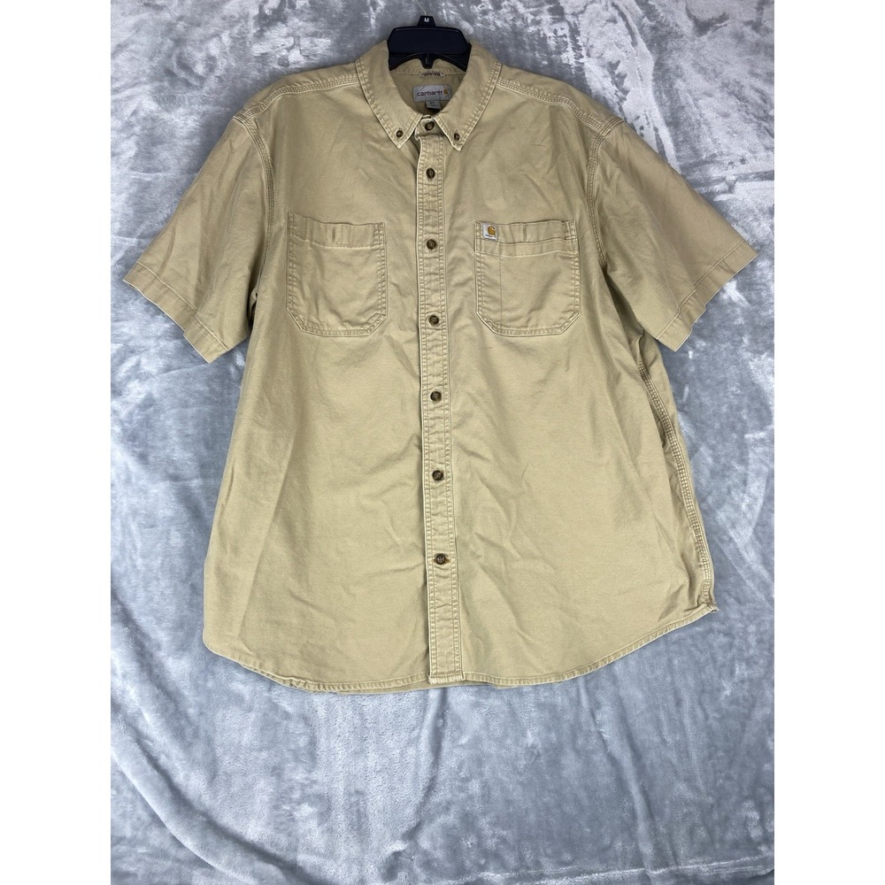 Carhartt Men's 2XL Rugged Rigby Relaxed Fit Work Shirt Short Sleeve‎ Khakis